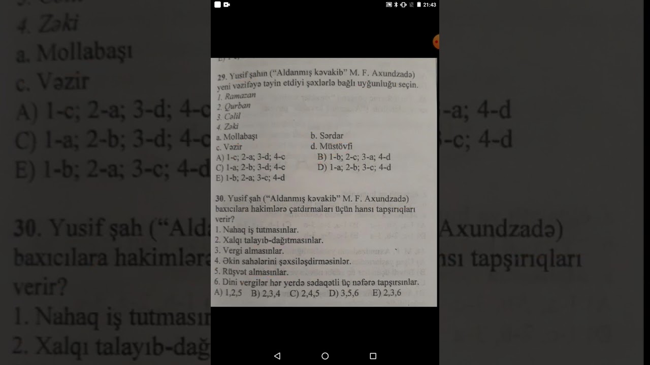"Aldanmış kəvakib"testlərin izahı