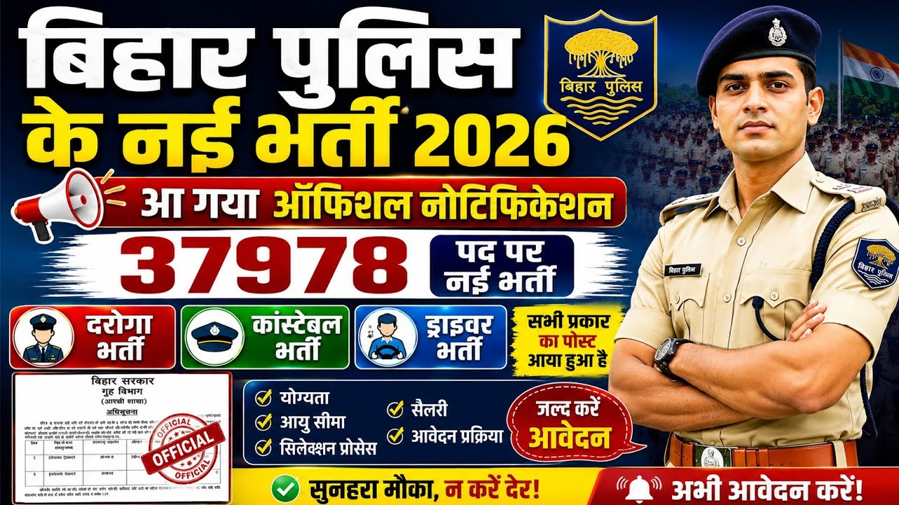 Bihar Police New Vacancy 2026 | Bihar Police Driver | Bihar Police New Bharti 37978