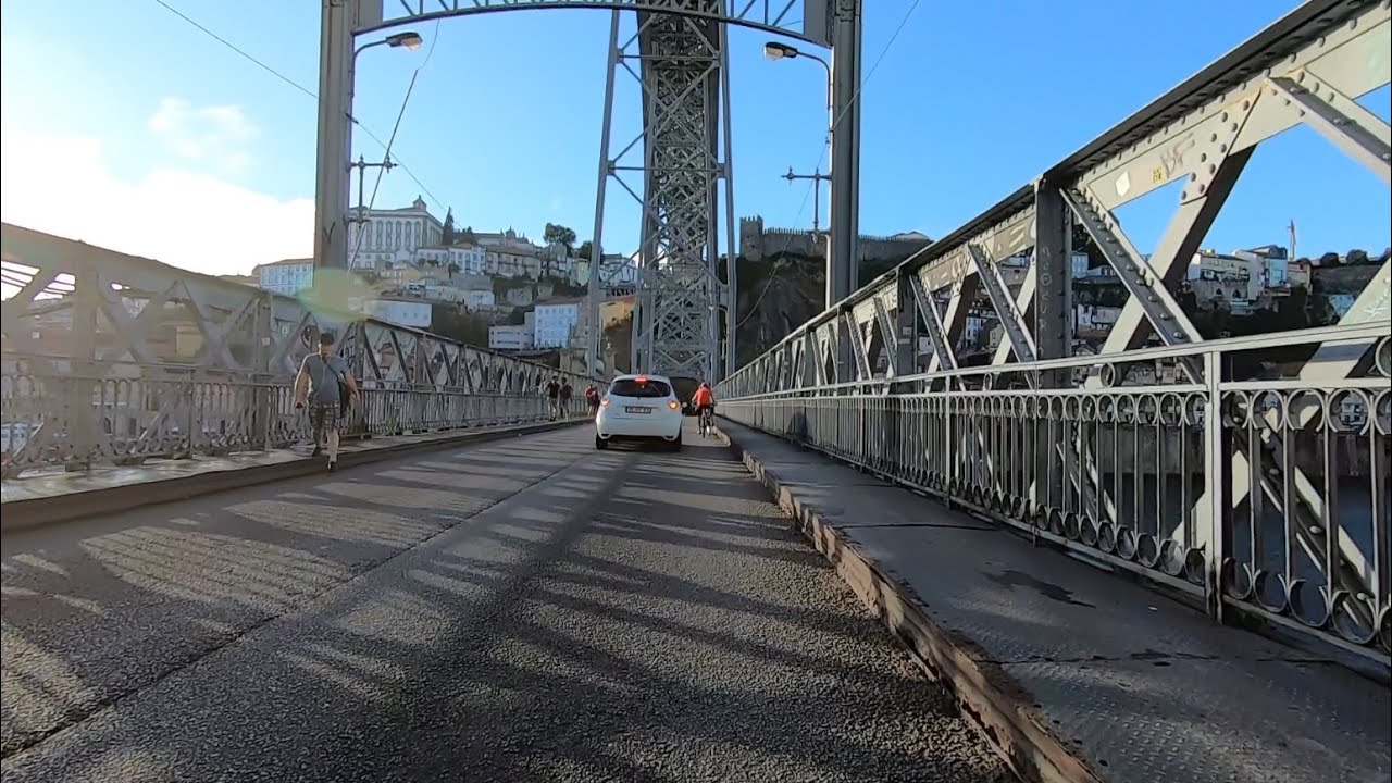 Bike ride in Porto/Oporto (Portugal). Late afternoon. Seaside/Riverside. (2x speed)