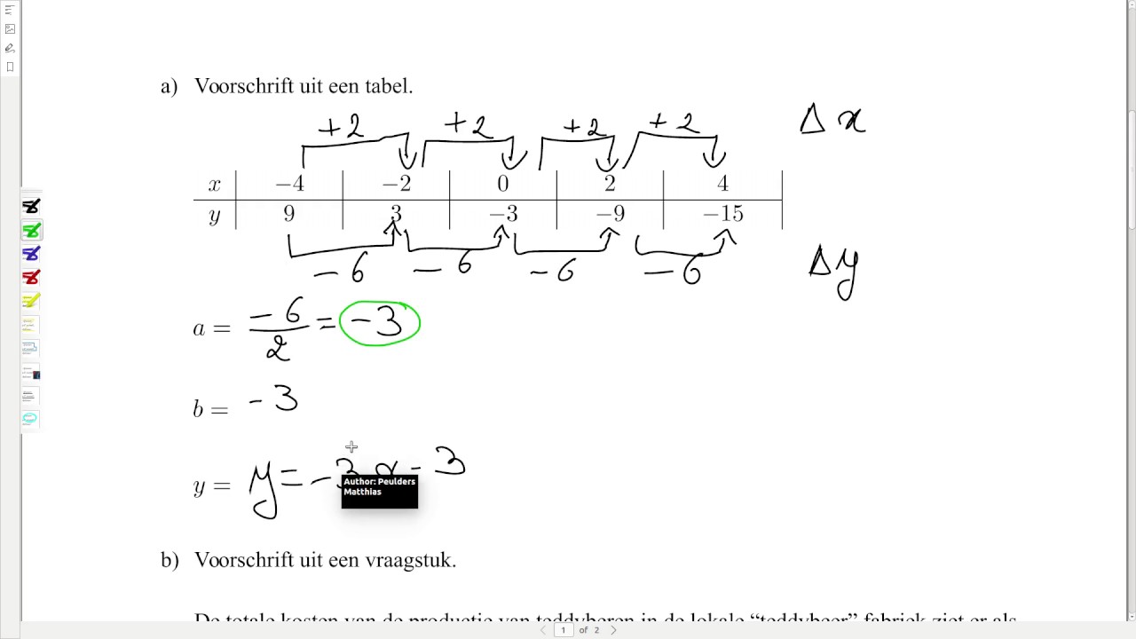 Voorschrift van een lineair verband bepalen