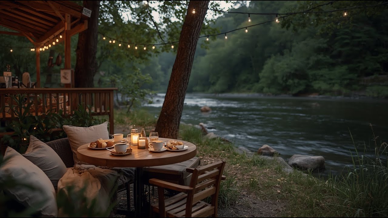 🎷January Cafe Jazz  Gentle Jazz of Outdoor Cafe by the Tranquil River for a Peaceful & Positive Mood