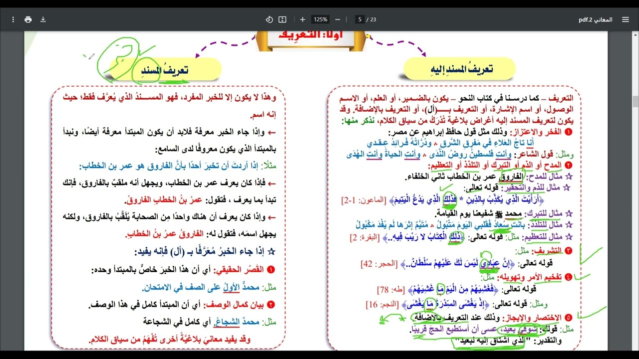 المحاضرة (14): أحوال المسند والمسند إليه: التعريف والتنكير، تقييد الجملة.