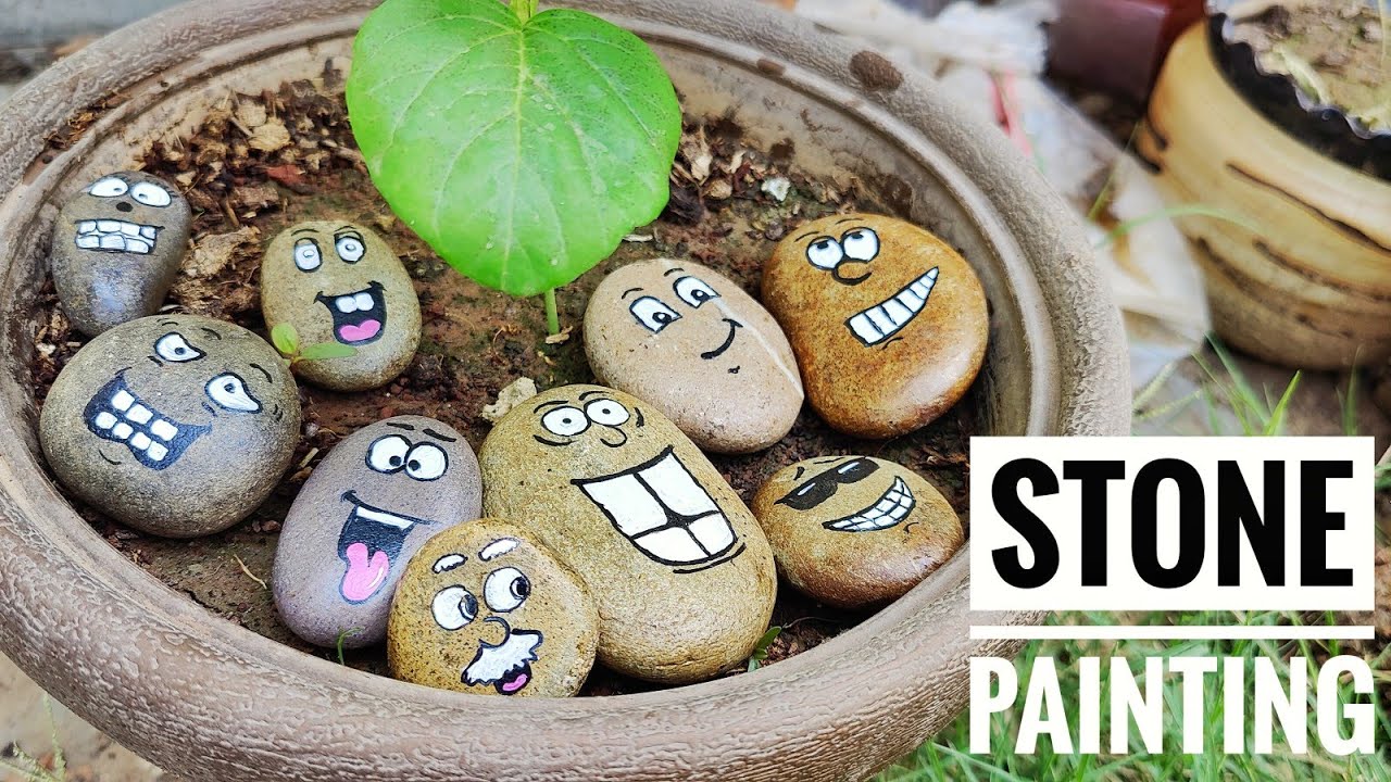 DIY Stone Painting | How To Paint Funny Faces On Stones | Easy Stone Painting For Beginners