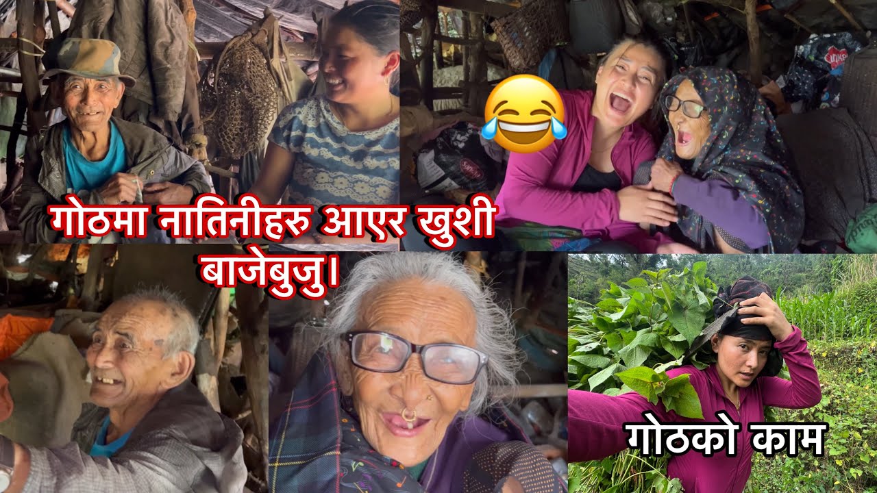 धेरै महिनापछि बाजेबुजुको गोठमा ।|नातिनीले रक्सी ल्याउदा खुसी बाजे । विदेशबाट बुजु र मेरो लागि उपहार।
