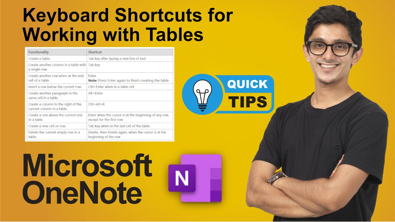 Keyboard Shortcuts for working with Tables in Microsoft OneNote | Tables in OneNote | Table Shortcut