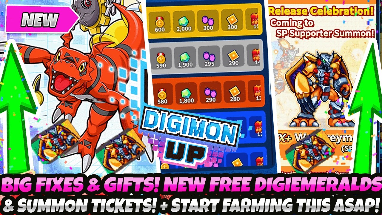 *BIG FIXES & GIFTS!* New FREE DIGIEMERALDS & Summon Tickets! + START FARMING THIS ASAP! (Digimon Up