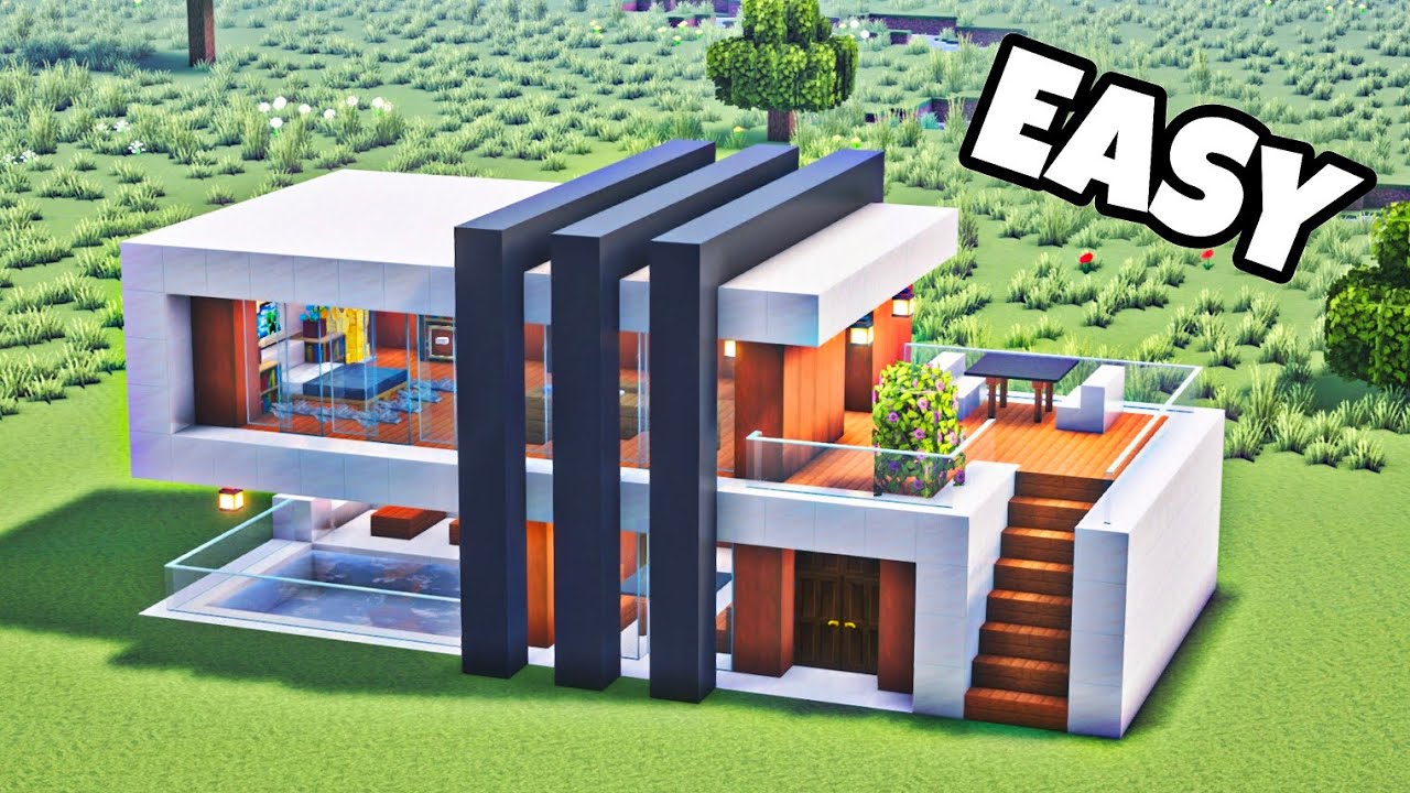 Minecraft: How to build an Easy Modern House with Pool