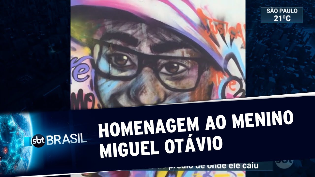Miguel é homenageado com grafite em frente ao prédio onde caiu do 9º andar | SBT Brasil (06/06/20)