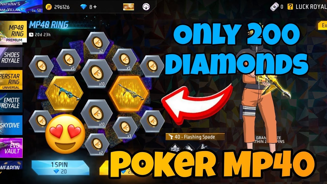 Poker Mp40 skin return. Just 200 diamonds spin. Comment your uid 💀.