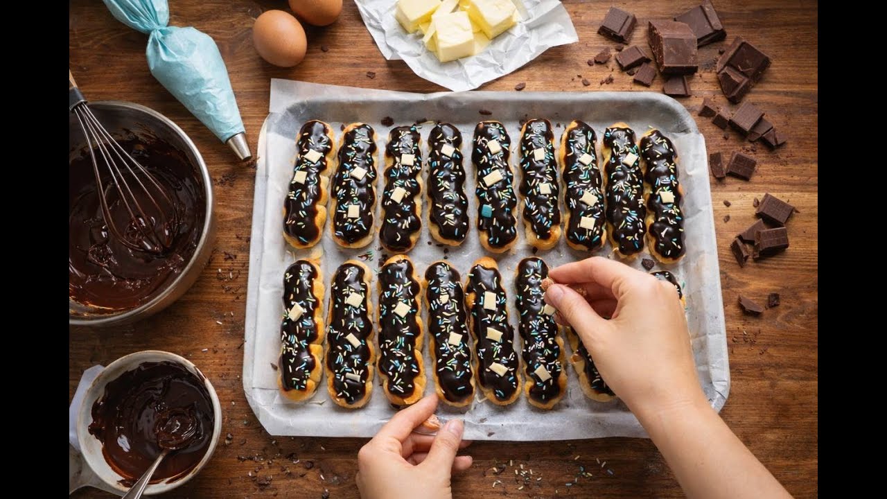 Eclairs with Chocolate Glaze