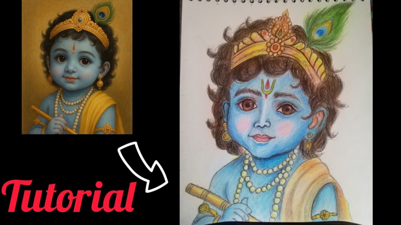 Shri Krishna Drawing ❤️ | Step By Step Colouring Tutorial (Pencil Colour Drawing)