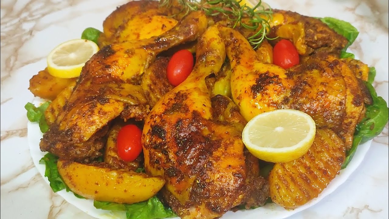 دجاج محمر في الفرن بتبيلة رائعة cuisses de poulet au four