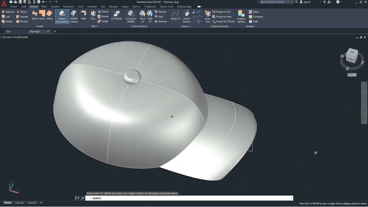AutoCAD 3D, 3D Modeling, How to drawing 3D cap, Autodesk, sketches