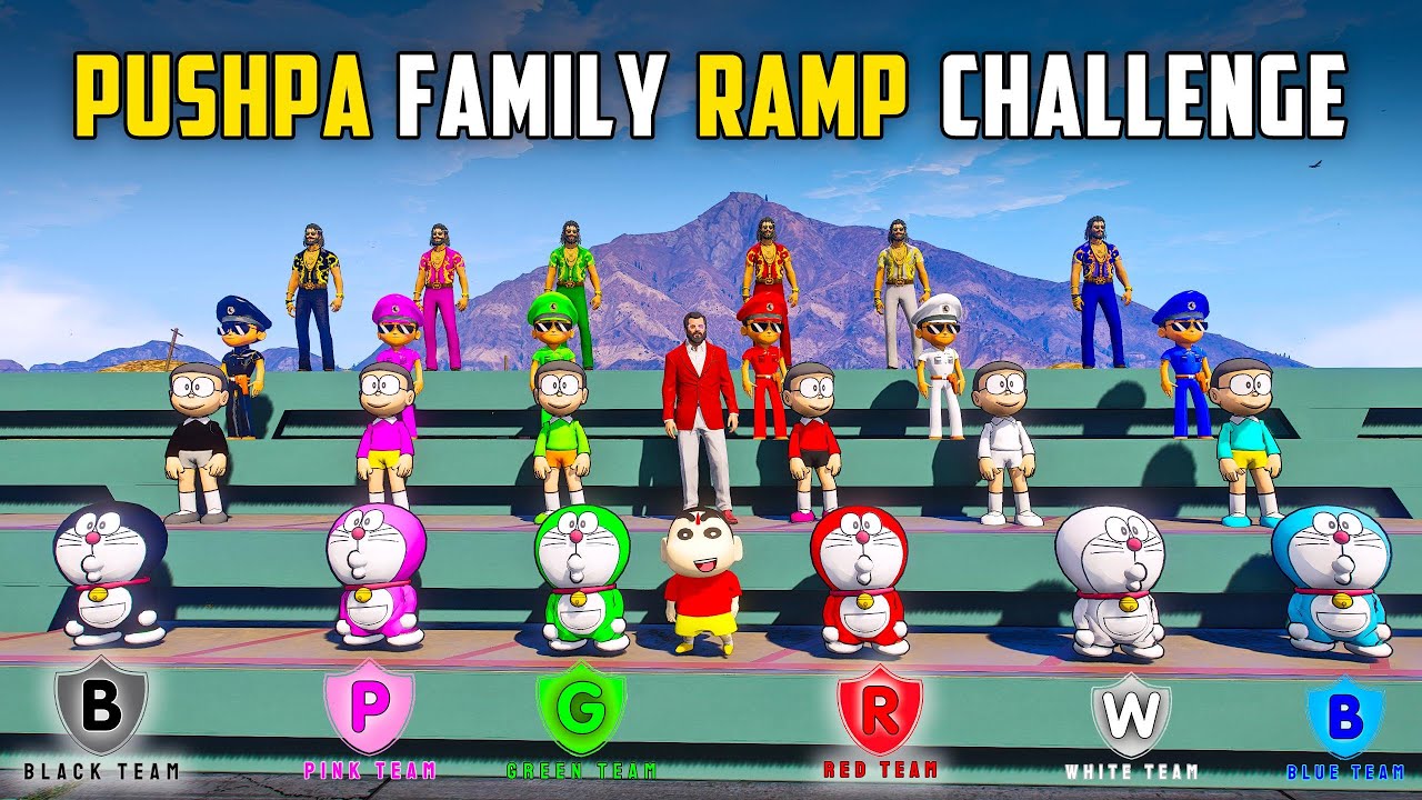 Pushpa & Shinchan 🤣Color Family Ramp Challenge🔥🔥 In GTA5 Full Fun #gta5 #rampageboy #bommalu