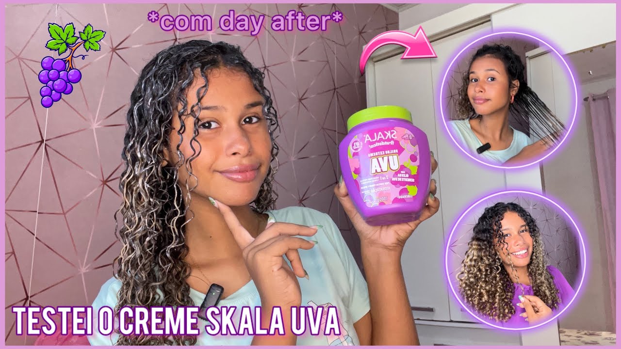 TESTEI O CREME SKALA UVA NO MEU CABELO CACHEADO- Finalização e Day after 🍇 🤩