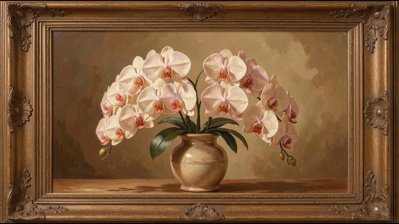 Soft Pink Spring Phalaenopsis Orchids in Classic Vase frame tv art 4k with music | tv screensaver