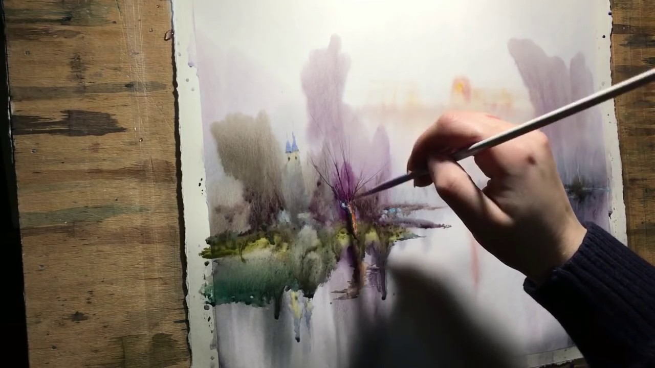 Watercolor lesson, wet on wet technique without drawing: 