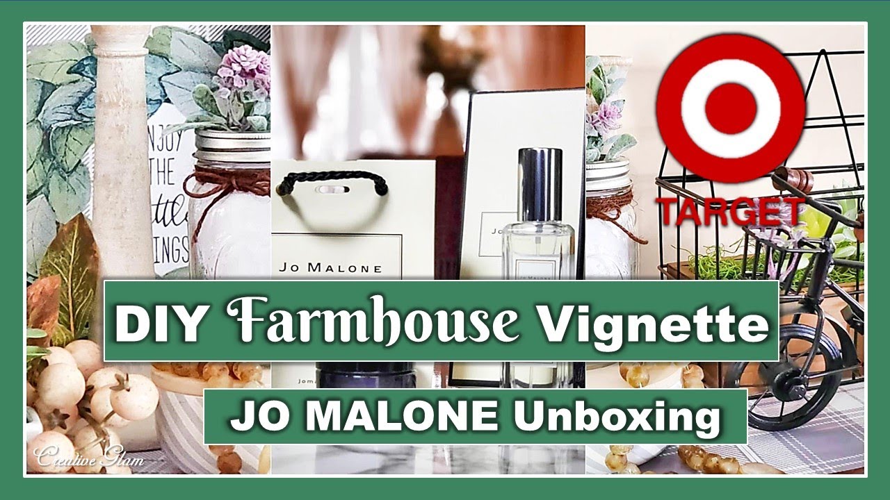 NEW! Target Dollar Spot DIY Farmhouse Vignette || JO MALONE Unboxing || Farmhouse Decor Idea