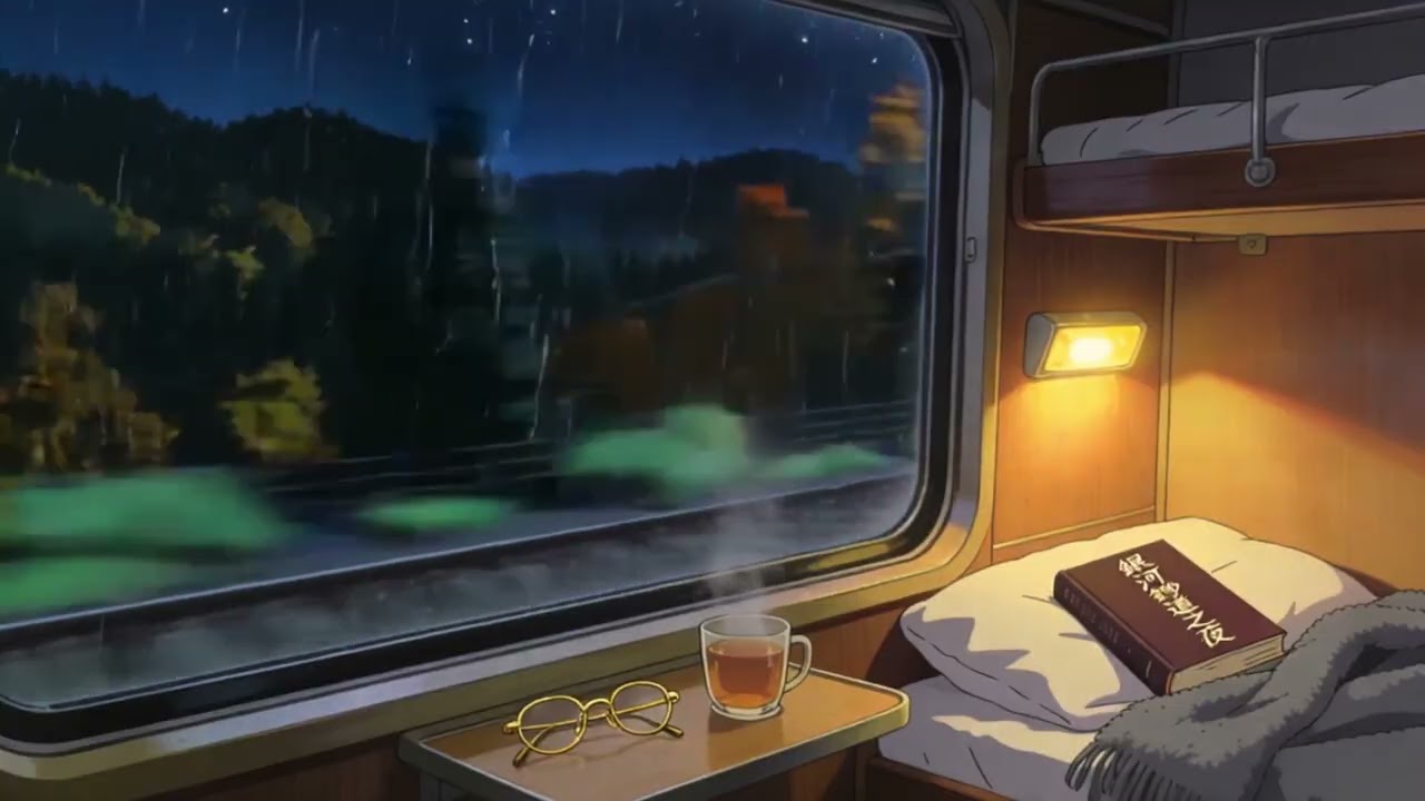 車窗雨痕劃秋夜軟臥書燈下靜讀銀河鐵道夢#relaxing #rain #rainsounds #asmr #relax #SleepSounds #HeavyRain #RainSound #빗소리