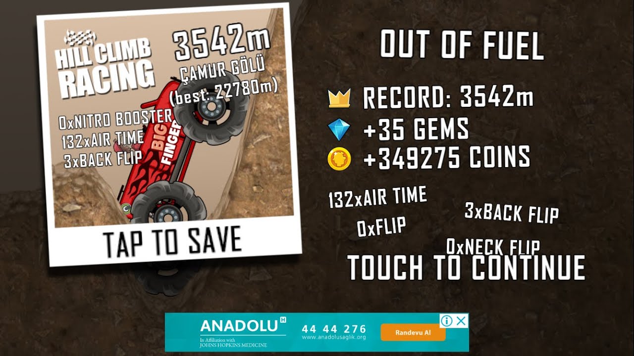 [Former WR] Hill Climb Racing: Big Finger + Mudpool 3542m