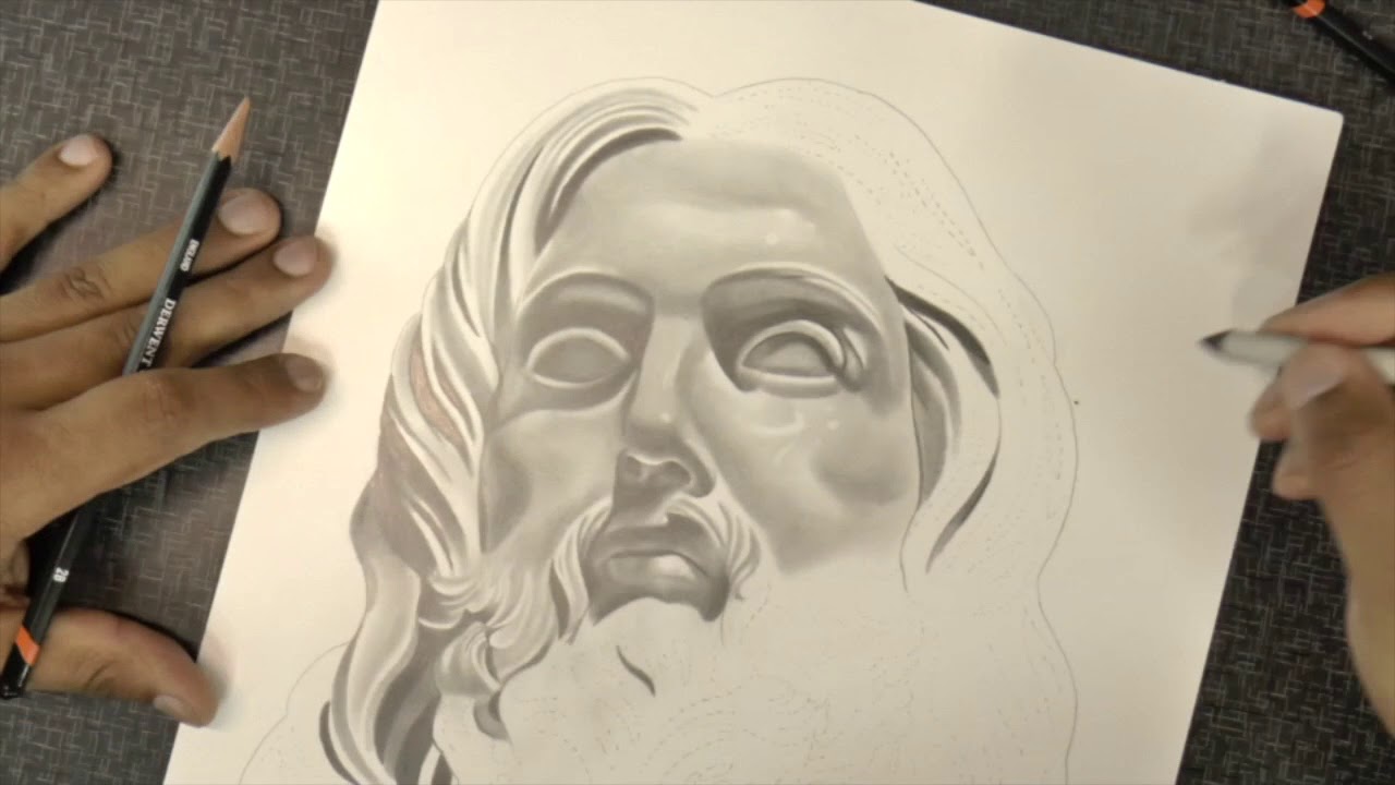 drawing time lapse ..bernini jesus statue