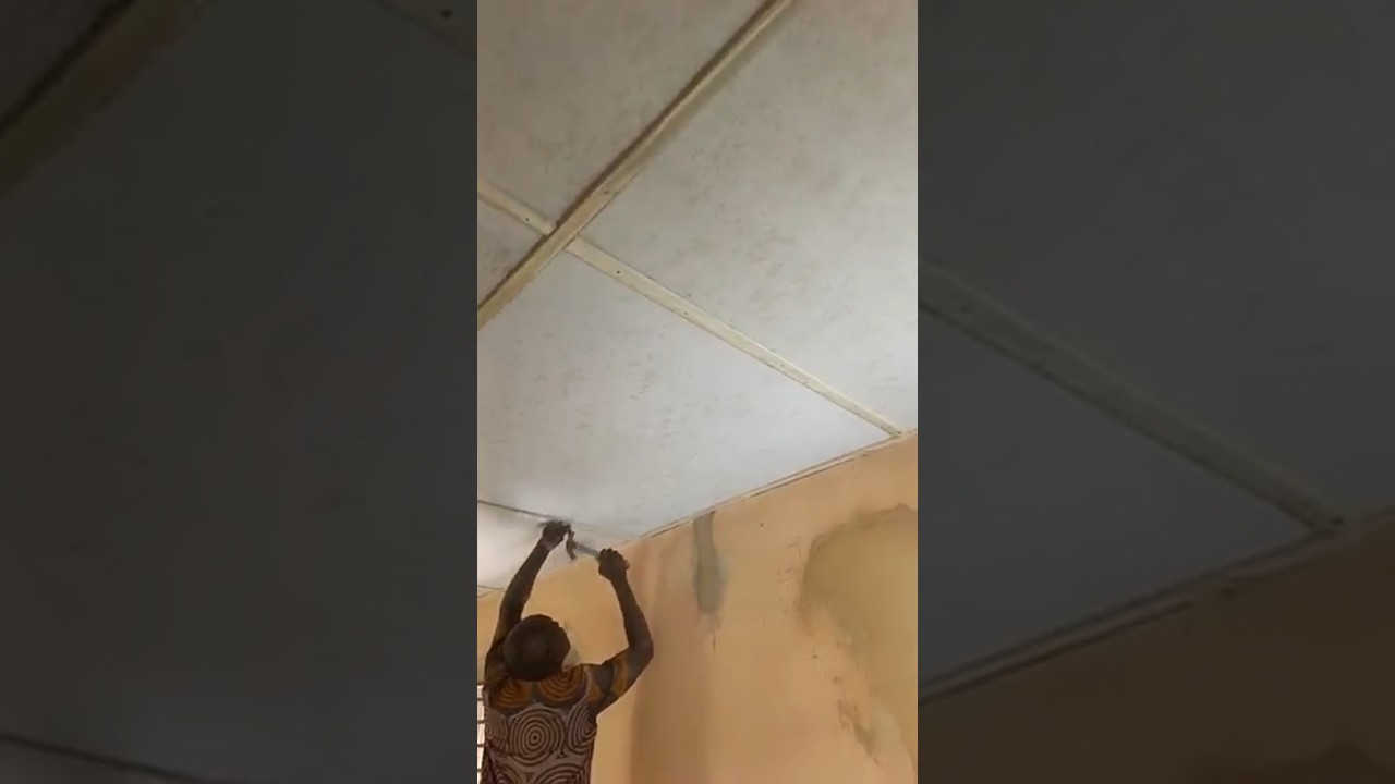 Installing asbestos ceiling #asbestos #ceiling  #falseceiling
