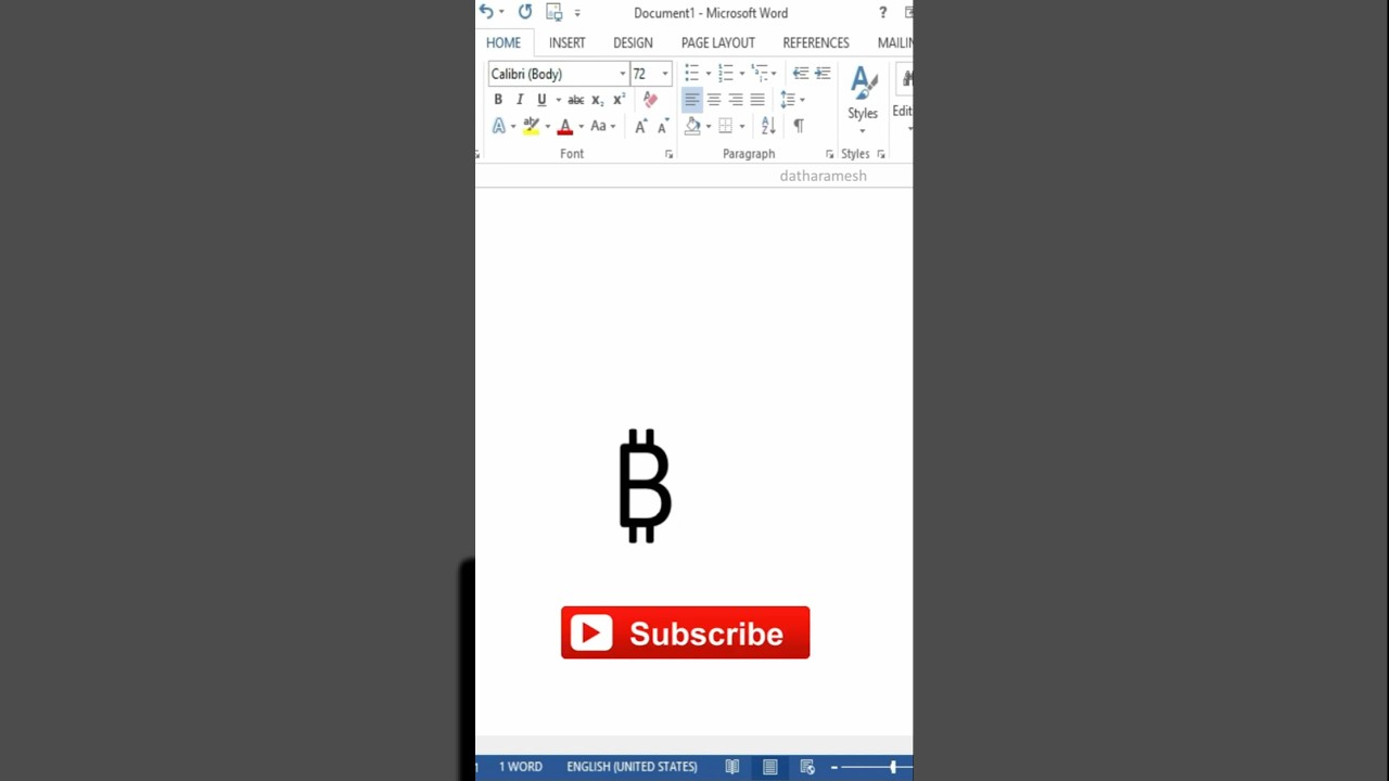 ₿ Bitcoin Symbol In MS Word 