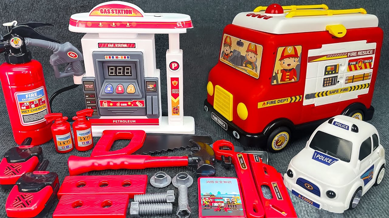 Satisfying with Unboxing Gas Station Playset, Fire Truck Series Toy | TOY PLAYSET ASMR