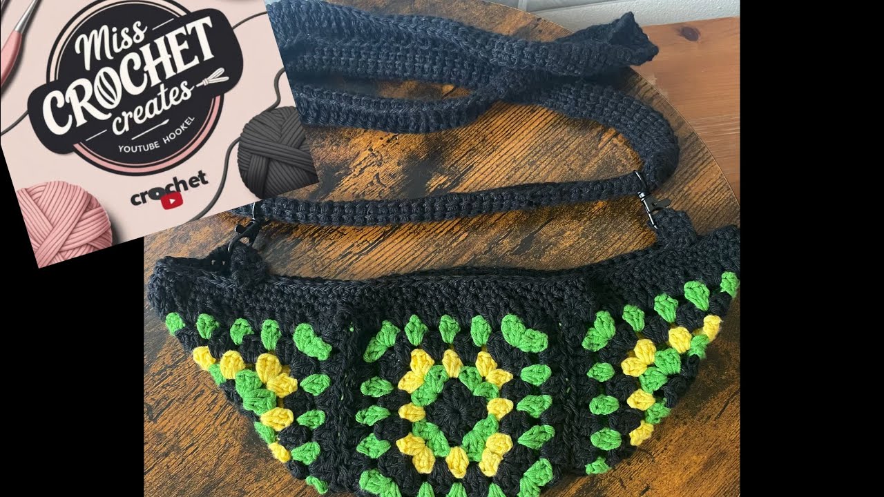 ✨Quick Crochet Bag✨🖤💚💛 Using only 4 granny squares #crochetbag #crochettutorial 
