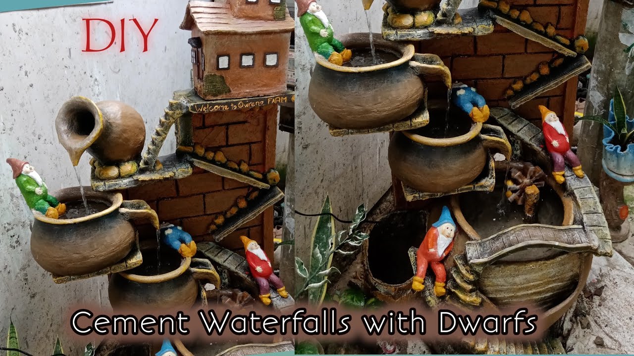 DIY Amazing Fountain with Cement | Water Falls | Statue of Dwarfs