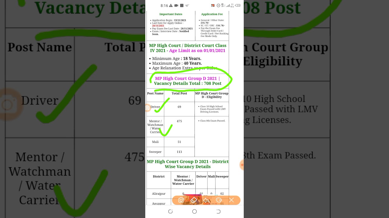 MP High Court Group D Online Form 2021,mali,watchman,driver,sweeper, recruitment apply all india