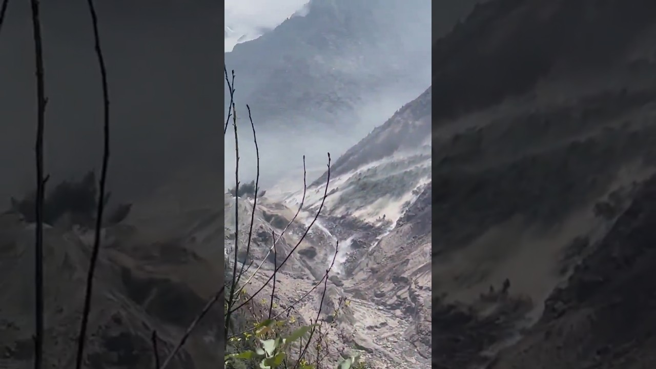 Video of the massive landslide triggered by the avalanche of rocks and ice during floods in Nepal