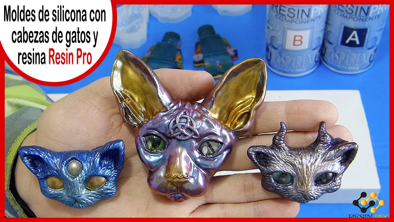 Moldes de silicona con cabezas de gatos y resina Resin Pro