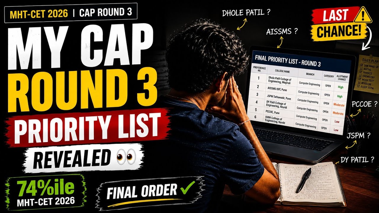 My MHT-CET College Priority List 2026 🎯 | 74%ile Student CAP Round 3 Strategy