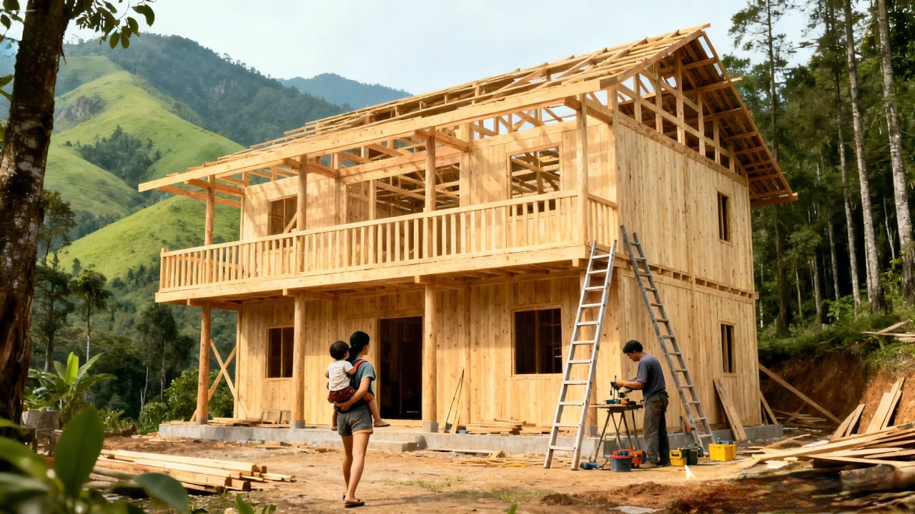 The young woman spent 145 days building this two-story wooden house after years of planning