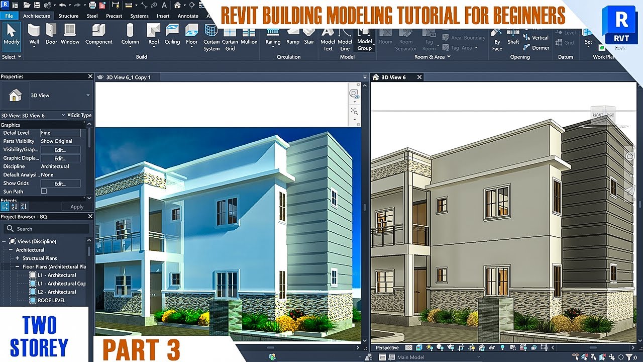 Как создавать 3D-архитектурные чертежи: уроки для начинающих по Revit — Двухэтажное здание — Часть 3
