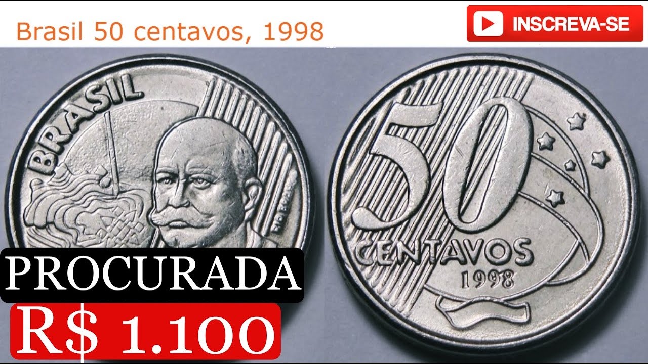 MOEDA DE 50 CENTAVOS DE 1998 (Rio Branco) *ESCASSA! Conheça os Preços 💰 (Brazilian Coin 50 Cents) 🤑💲