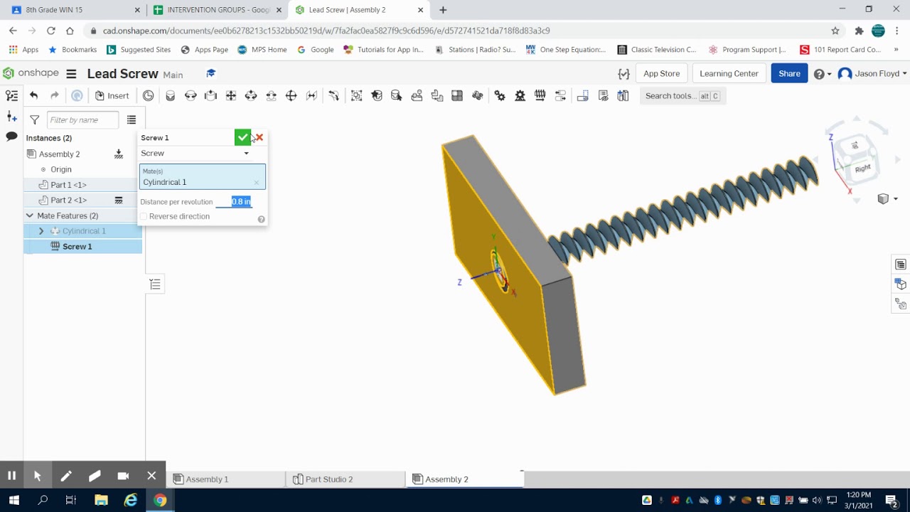 Lead Screw, Screw and Threading  Assembly Onshape PLTW