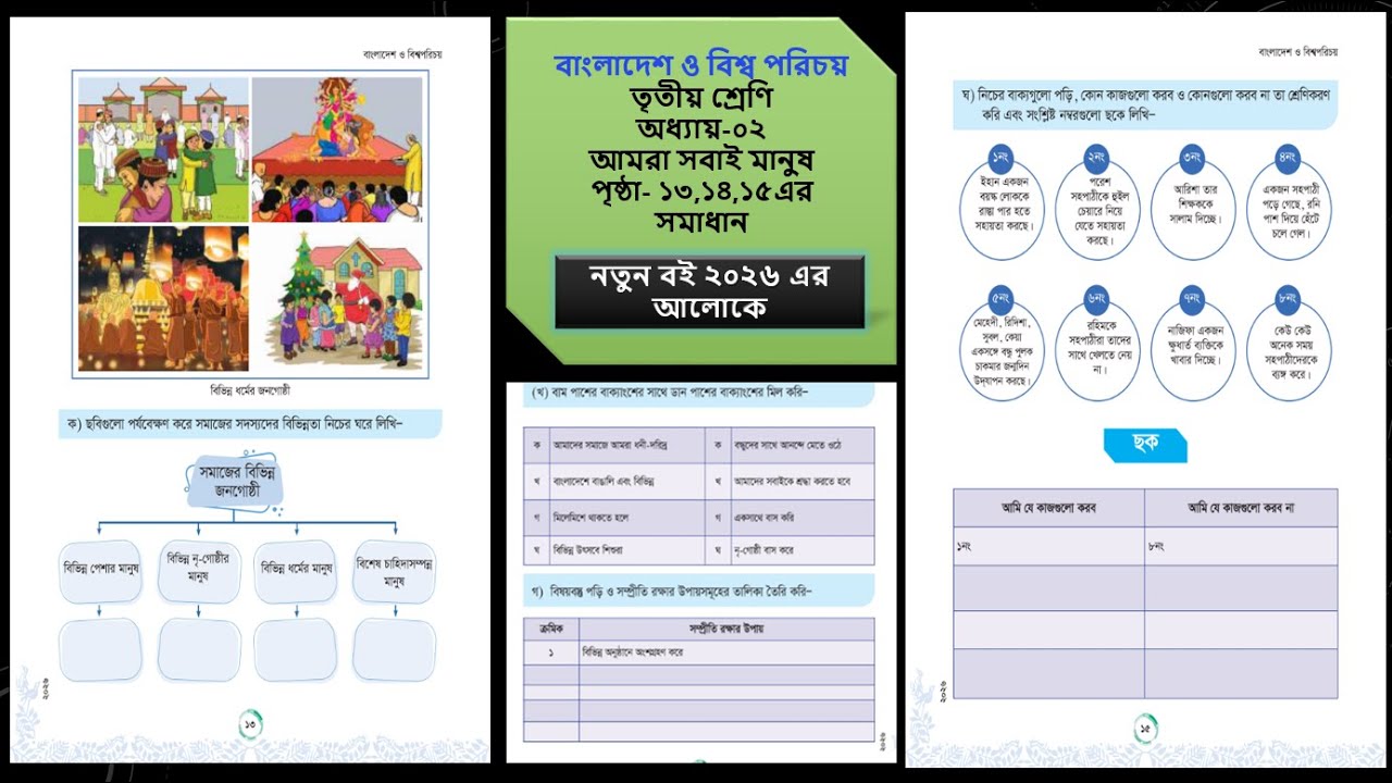 তৃতীয় শ্রেণি বাংলাদেশ ও বিশ্ব পরিচয় অধ্যায়-০২ পৃষ্ঠা- ১৩,১৪,১৫ সমাধান class 3 bgs page 13,14,15