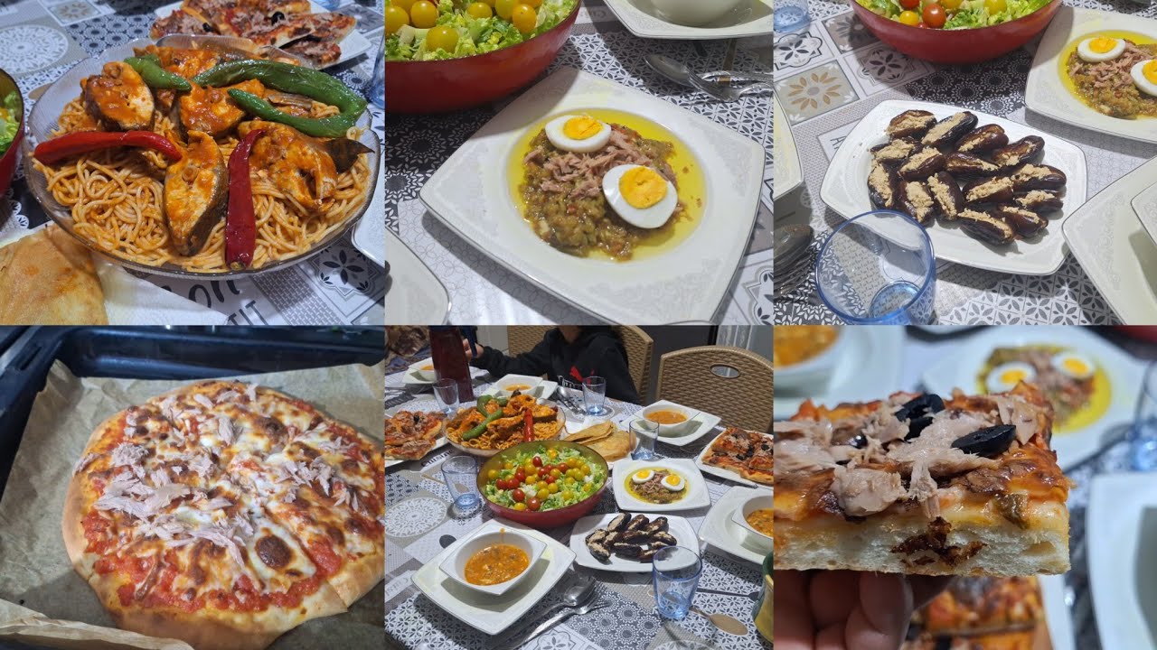 طاولة رمضانية 🌜 دبارة عشاء 🌟 بيتزا عربي/سباقاتي بغراب البحر/شربة فريك بالحوت/ بريكة/سلاطة 