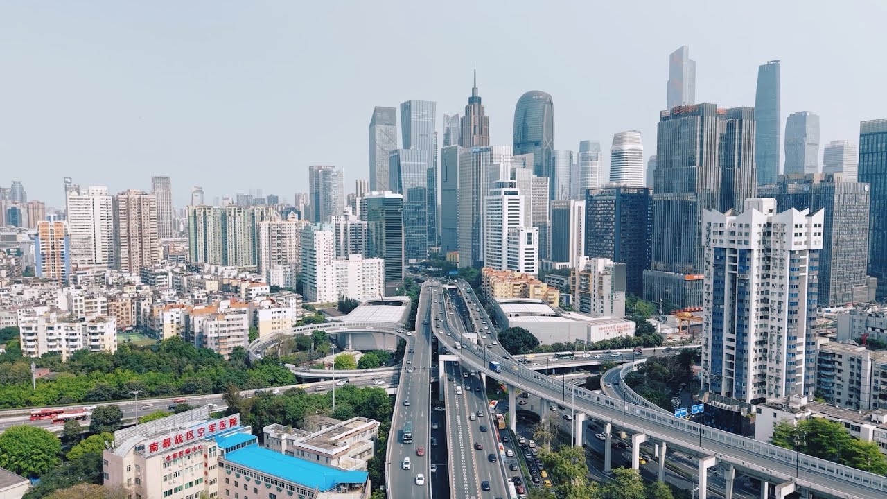 【4K】一镜到底瞰广州——穿越黄埔大道Aerial video of Huangpu Avenue in Guangzhou, CHINA