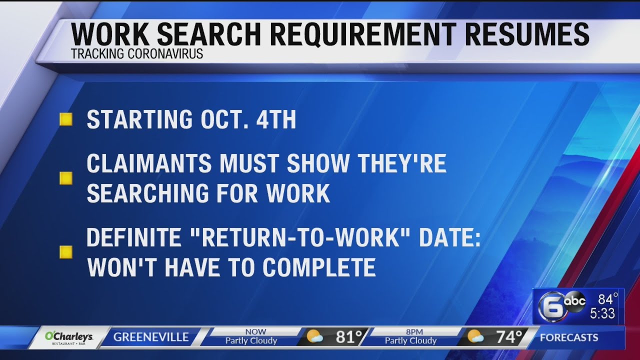 State resuming work search requirements for unemployment