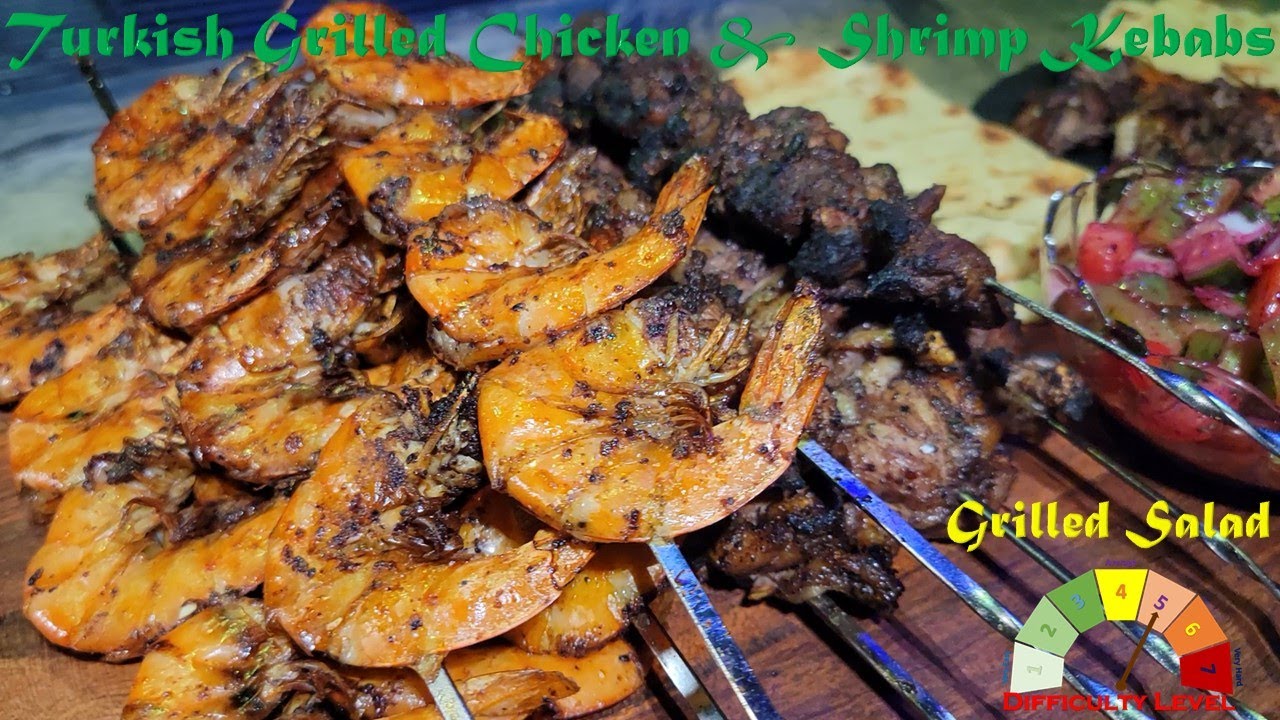Turkish Grilled Chicken & Shrimp Kebabs with Salad Full Recipes