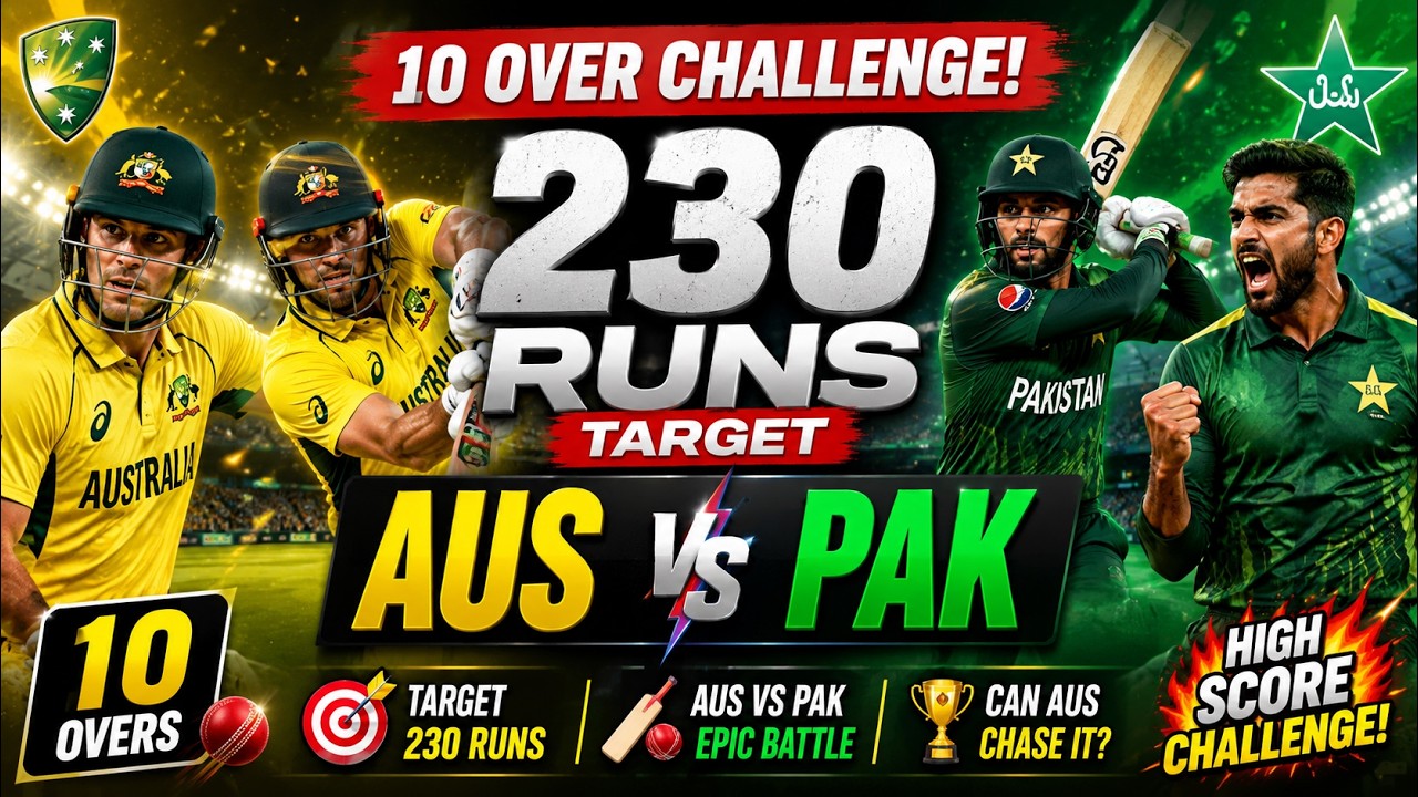 10 over challenge , target = 230 runs AUS VS PAK
