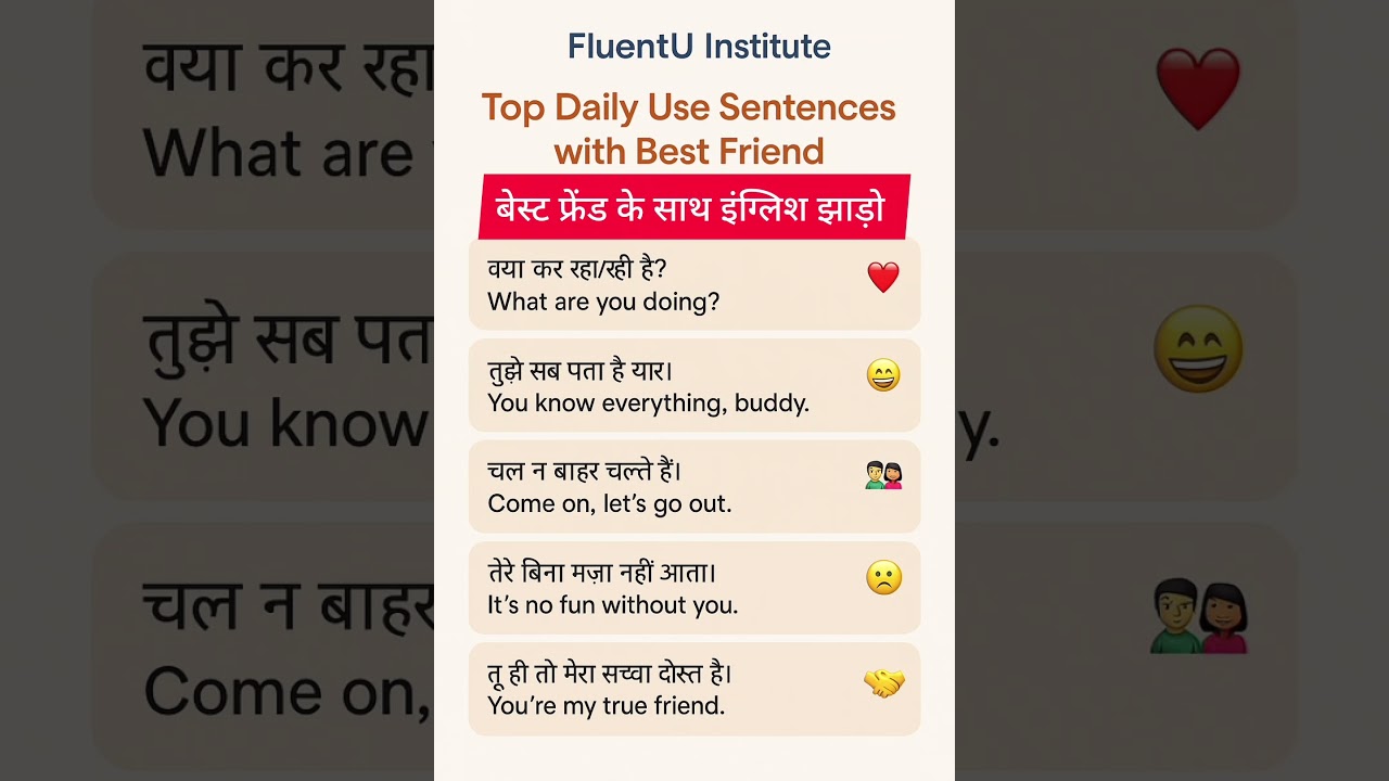 5 Daily Used Sentences With Best Friend  - Hindi To English - FluentU Institute