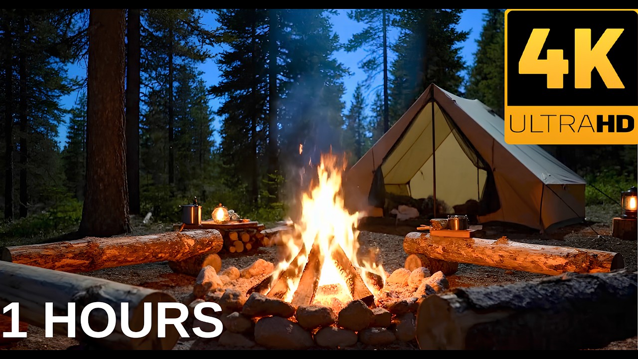 4K Camping Fire Ambience 🔥 Night Campfire in the Forest – Relaxing Nature Sounds for Sleep & Study