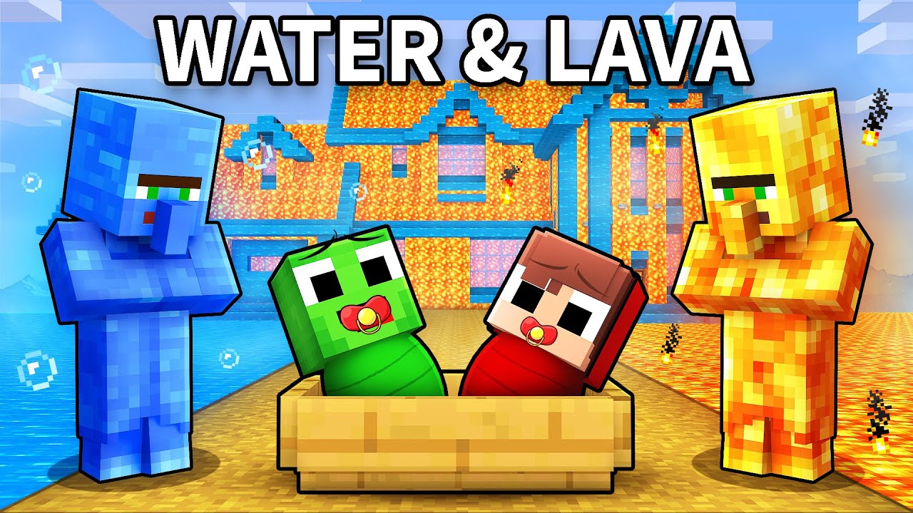 Mikey and JJ Were ADOPTED by WATER & LAVA Family in Minecraft (Maizen)