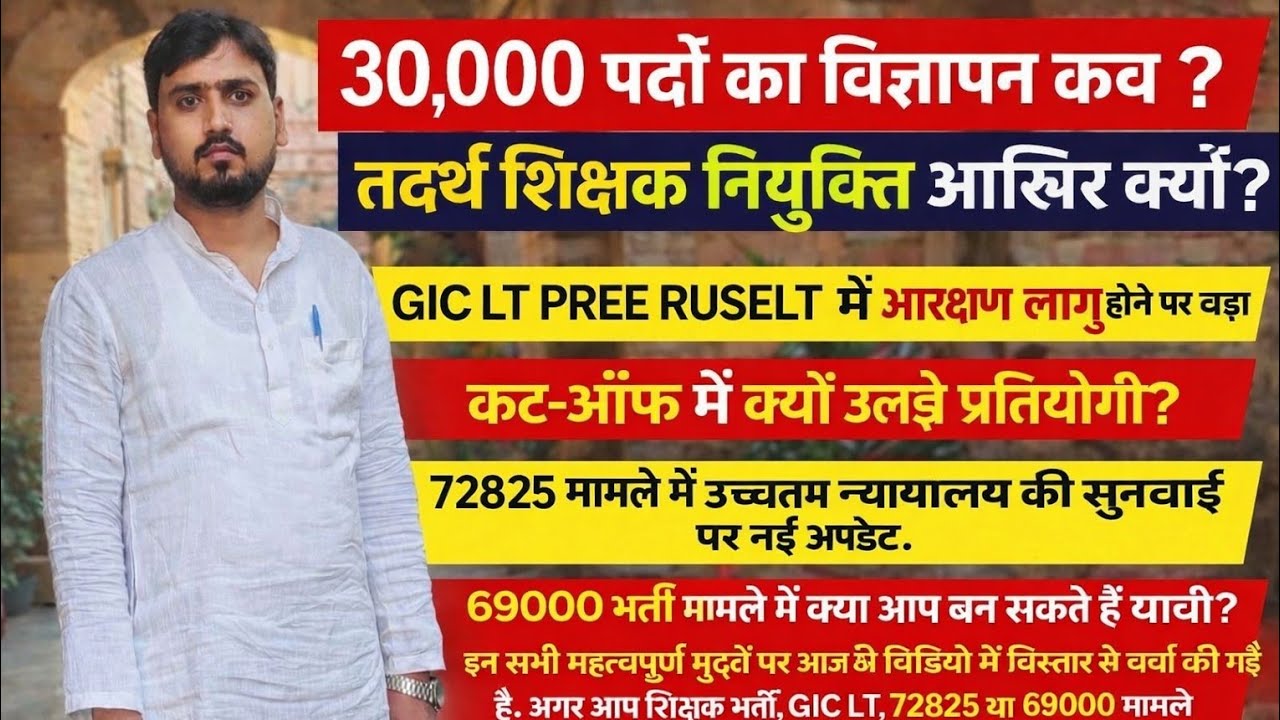 30,000 पदों का विज्ञापन आखिर कब?तदर्थ शिक्षक नियुक्ति ?GIC LT PREE RUSELT में आरक्षण,72825 & 69000