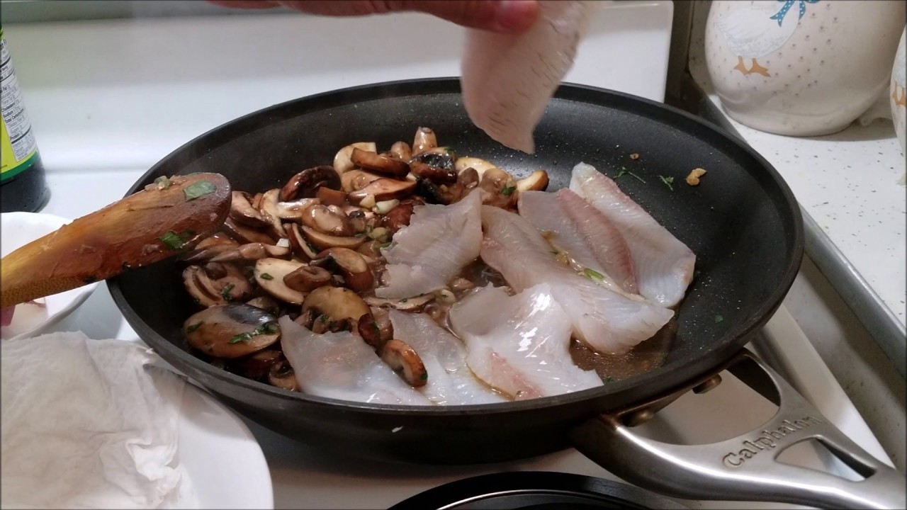 fish recipe -  pan fried perch with mushrooms