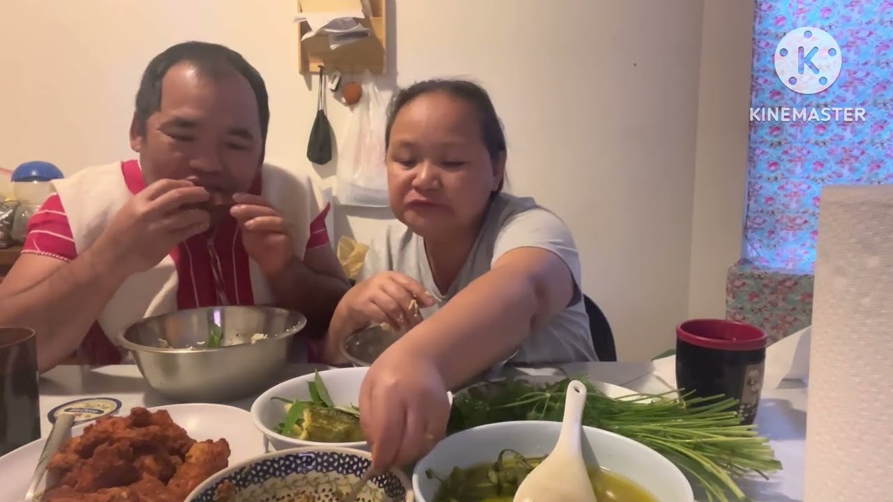Eating rice with soup and vegetables delivered